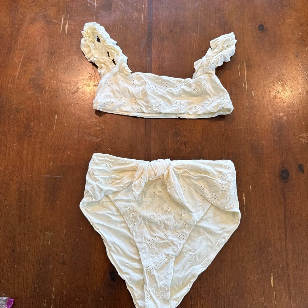 Onia White Eyelet Ruffle Bikini Set Small